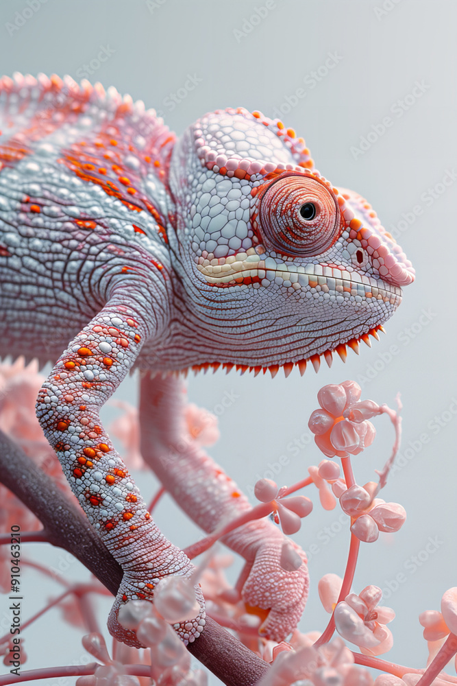 Fototapeta premium Animals Poster Close Up, Animals With Pink Shades Tiger, Snake, Chameleon Series