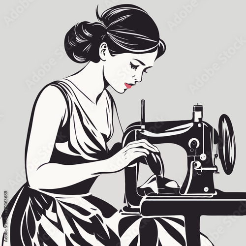 Mujer cosiendo, costurera