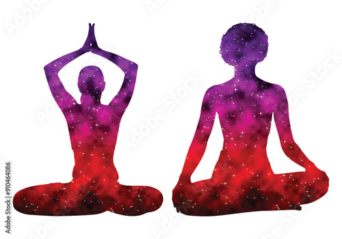 Colorful watercolor Male and female Doing Yoga vector illustration