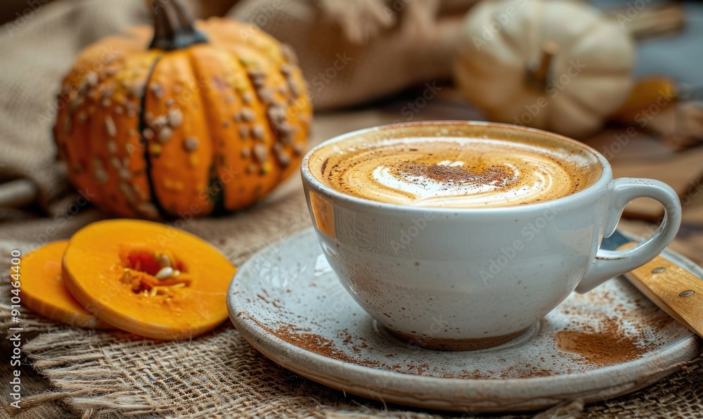 A cappuccino with a side of pumpkin slices A cappuccino with a side of pumpkin slices