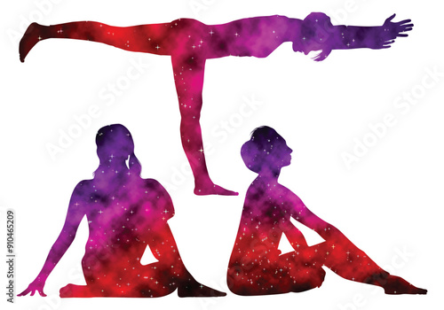 Colorful watercolor Male and female Doing Yoga vector illustration