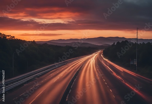 trafin highway sunset travel traffic road light motion transportation street asphalt transport car perspective evening speed rush crowded way red dusk journey summer driving tied-up