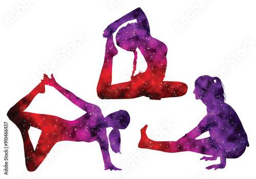 Colorful watercolor Male and female Doing Yoga vector illustration