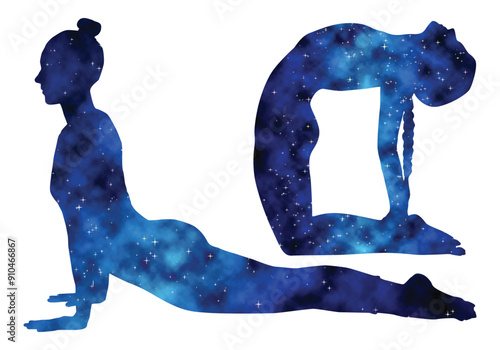 Colorful watercolor Male and female Doing Yoga vector illustration