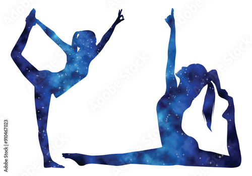 Colorful watercolor Male and female Doing Yoga vector illustration