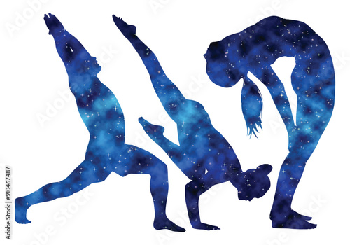 Colorful watercolor Male and female Doing Yoga vector illustration