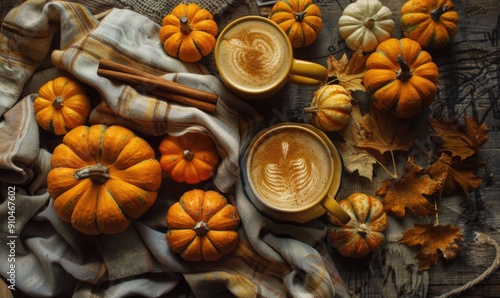 Fototapeta Naklejka Na Ścianę i Meble -  A pumpkin spice latte with a cinnamon stick
