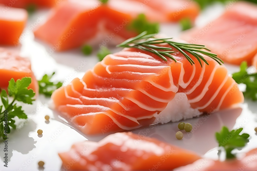 salmon Sliced white raw fatty