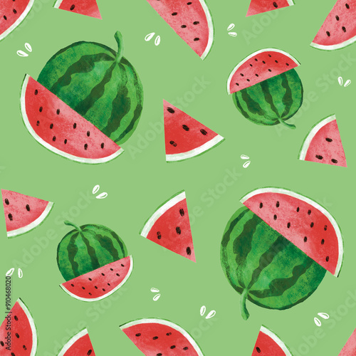 Wallpaper Mural watermelon seamless pattern, watercolour and hand-drawn style Torontodigital.ca