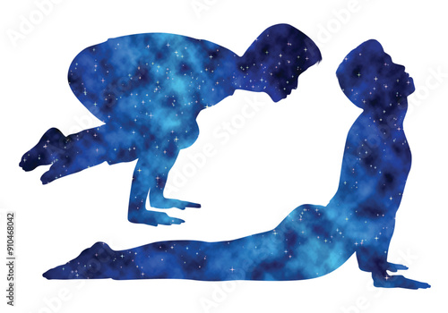 Colorful watercolor Male and female Doing Yoga vector illustration