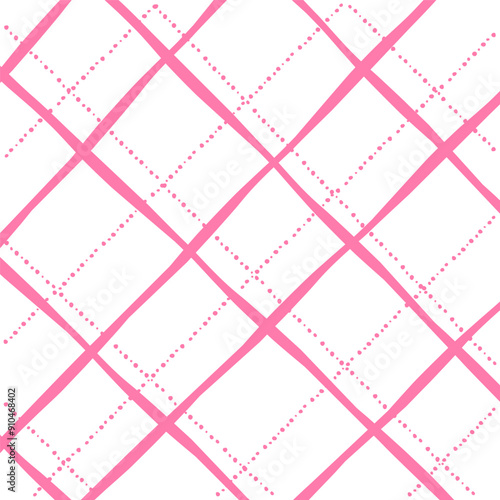 Vector hand drawn cute checkered pattern. Doodle Plaid geometrical dry brush texture. Uneven double crossing lines. Abstract cute delicate pattern ideal for fabric, textile, wallpaper.
