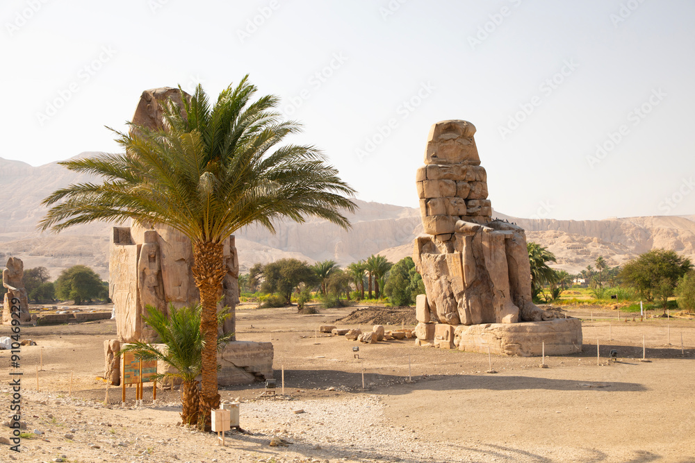 Beautiful view of the ancient Colossi of Memnon in Luxor, Egypt