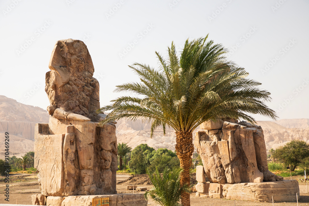 Beautiful view of the ancient Colossi of Memnon in Luxor, Egypt