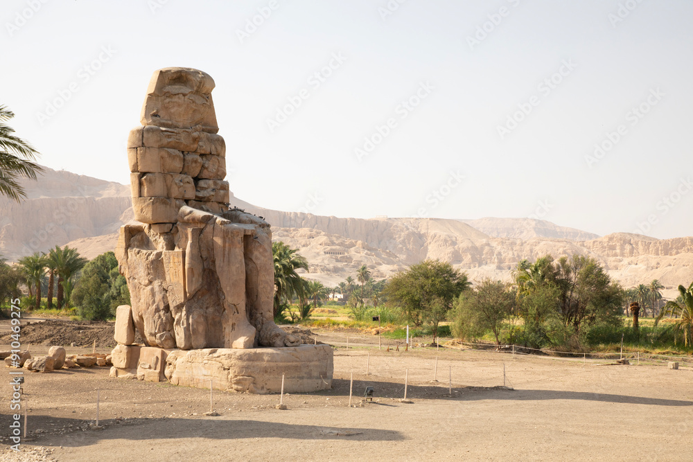 Beautiful view of the ancient Colossi of Memnon in Luxor, Egypt