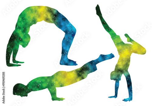 Colorful watercolor Male and female Doing Yoga vector illustration