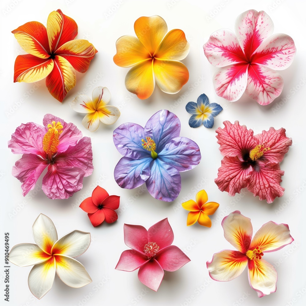 Obraz premium Vibrant Flower Artwork Set, Scrapbooking Art Concept, Gardening Brand Logo, Floral Sticker Sheet, Isolated Floral Clipart Design, Natural Beauty Plant Collection, White Background Easy Custom Editing