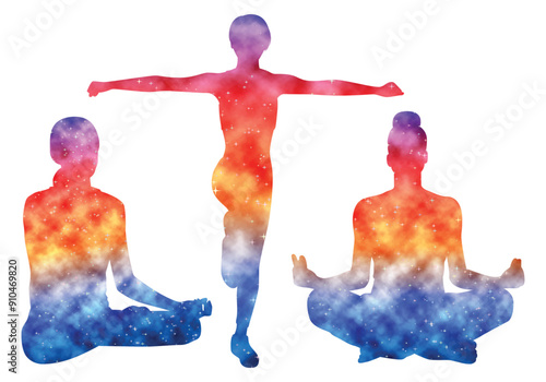 Colorful watercolor Male and female Doing Yoga vector illustration