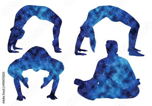 Colorful watercolor Male and female Doing Yoga vector illustration