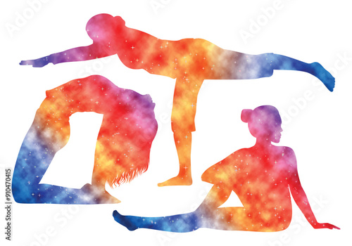 Colorful watercolor Male and female Doing Yoga vector illustration