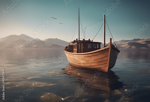 Wallpaper Mural low isolated graphic 3d poly boat design rendering wireframe ship concept datum gital drawing line perspective render vignetting space structure frame wire outline Torontodigital.ca