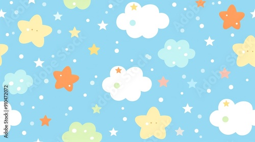   A blue sky patterned with white and yellow stars on the left side