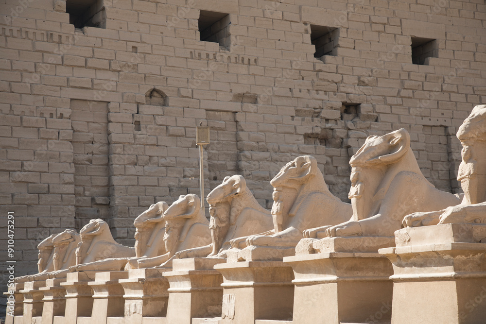 Beautiful view of ram sculptures in ancient Karnak Temple in Luxor, Egypt