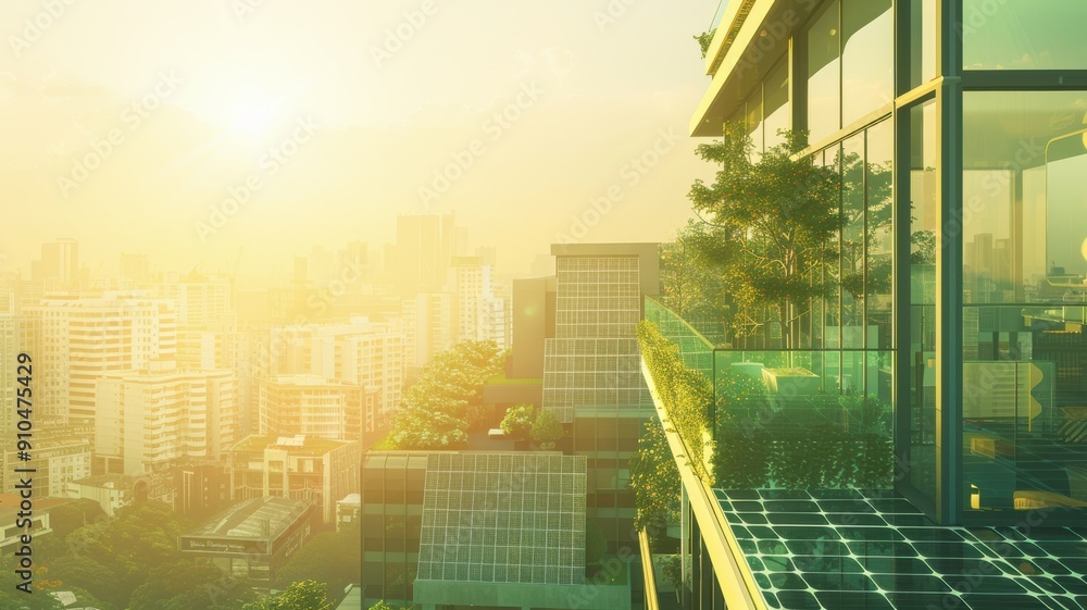 Eco-friendly sustainable office with solar panels on the roof, recycled ... - Sustainable Office Space Design With Solar Shading