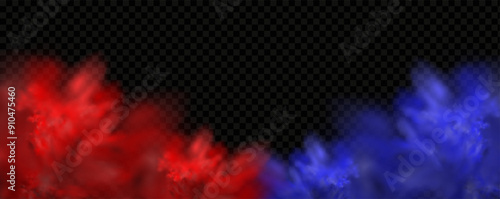 Red blue clouds effect. Cold and hot smoke texture. Abstract neon flame fog. Confrontation concept in sports boxing competition.