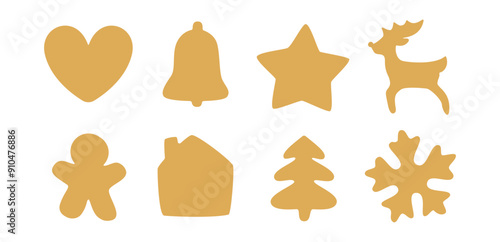 Christmas gingerbread cookie silhouette. Holiday templates for cutter craft machine. Cut shape for stencil isolated on white background. Flat vector illustration