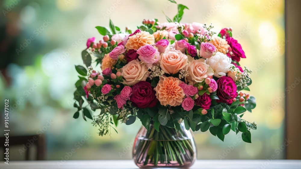 A stunning bouquet of flowers in a vase, A stunning bouquet of flowers in a vase,