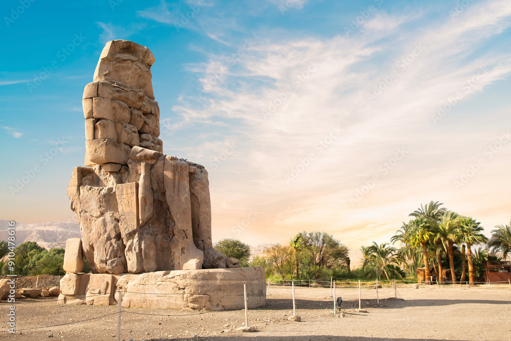 Beautiful view of the ancient Colossi of Memnon in Luxor, Egypt