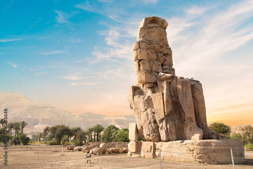 Beautiful view of the ancient Colossi of Memnon in Luxor, Egypt