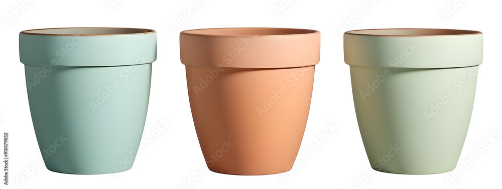 Three terracotta plant pots isolated on transparent background Three terracotta plant pots isolated on transparent background