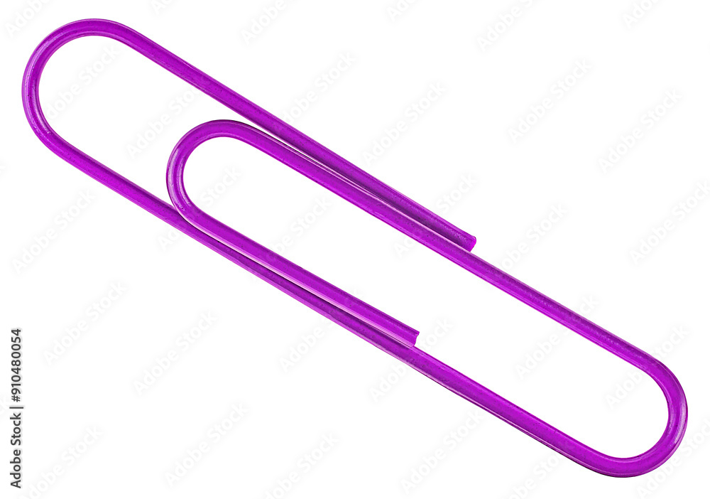 Violet paper clip isolated on a white background, view from above. Violet paper clip isolated on a white background, view from above.