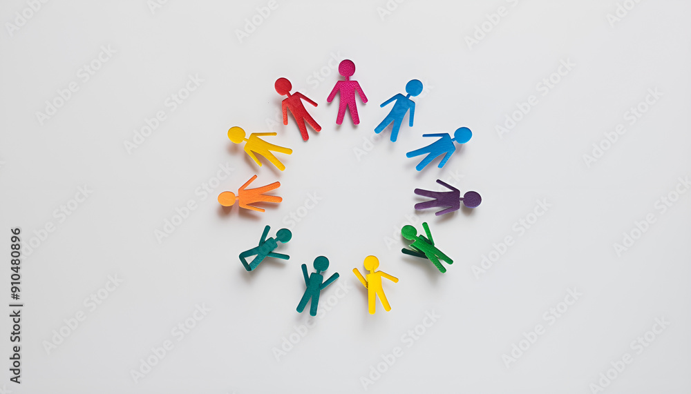 Paper human figures making circle on white background. Diversity and Inclusion concept Paper human figures making circle on white background. Diversity and Inclusion concept