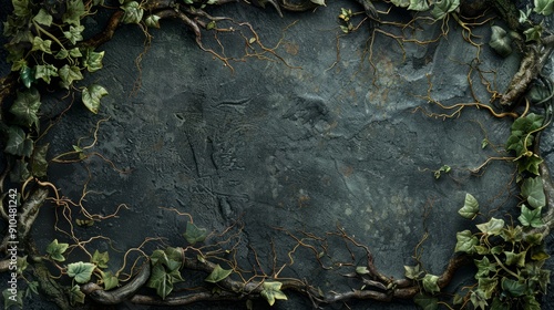 Dark gothic fantasy backdrop with dry branches and ivy