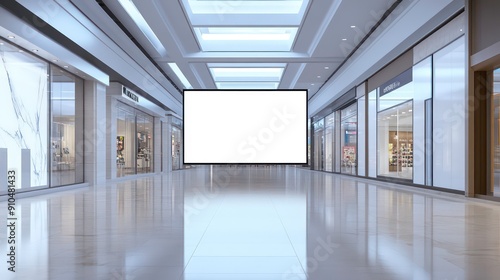 Blank billboard in a shopping mall hallway.