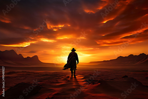 silhouette of a person walking in the desert