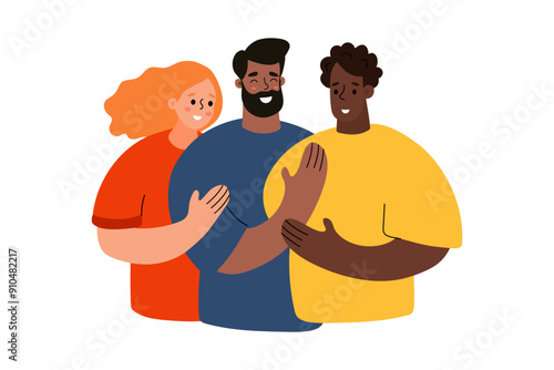 Diverse Group of Friends Smiling and Embracing Together in Cheerful Moment