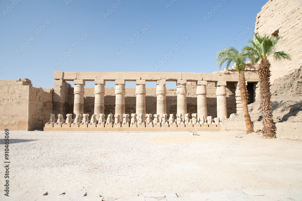 Beautiful view of ram sculptures in ancient Karnak Temple in Luxor, Egypt