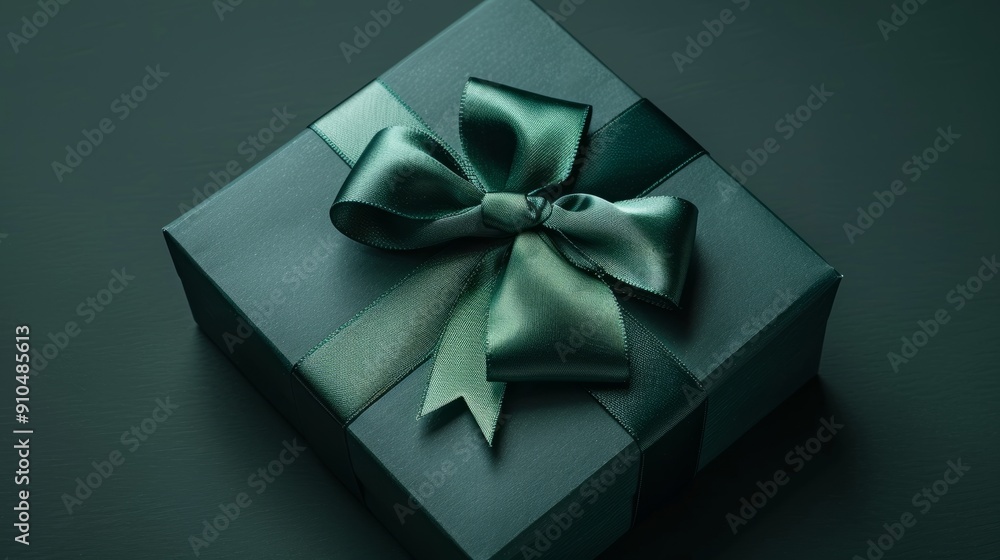 Green gift box with ribbon on a plain background for special occasions and celebrations Green gift box with ribbon on a plain background for special occasions and celebrations