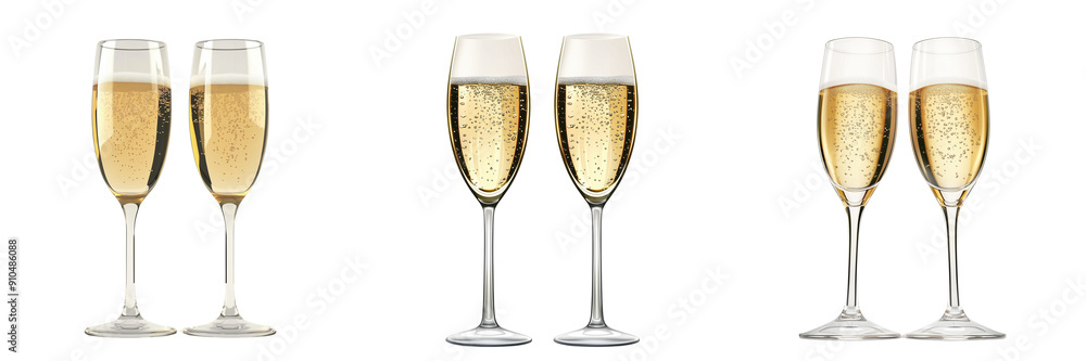 Two champagne glasses staying beside with champagne with sparkle on transparent background Two champagne glasses staying beside with champagne with sparkle on transparent background