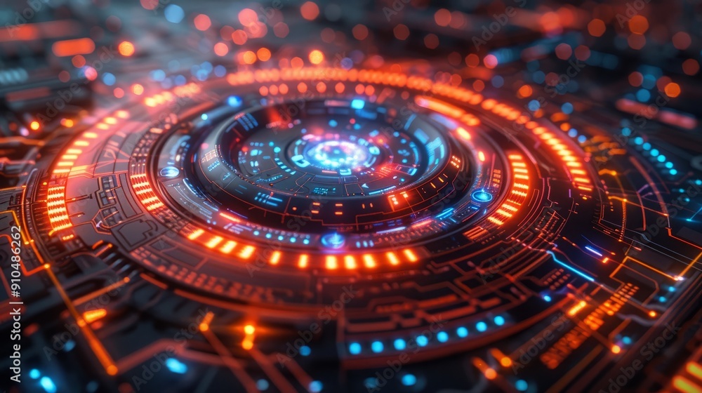 Futuristic tech glow bullseye design with vibrant lights and circuit patterns Futuristic tech glow bullseye design with vibrant lights and circuit patterns