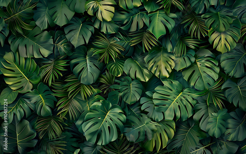 Wallpaper Mural Lush green tropical leaves create a vibrant and natural background for summer designs. 
 Torontodigital.ca