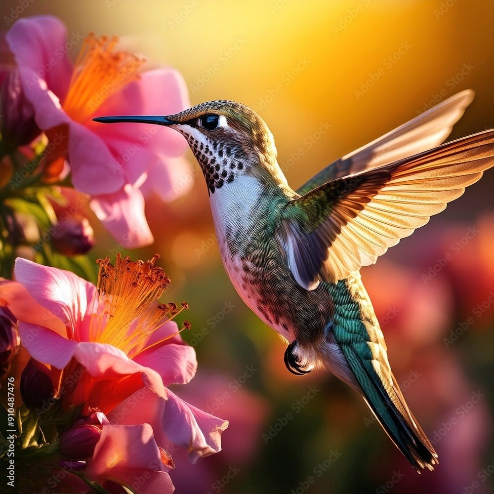 Fototapeta premium Hummingbird Hovering Near Flowers