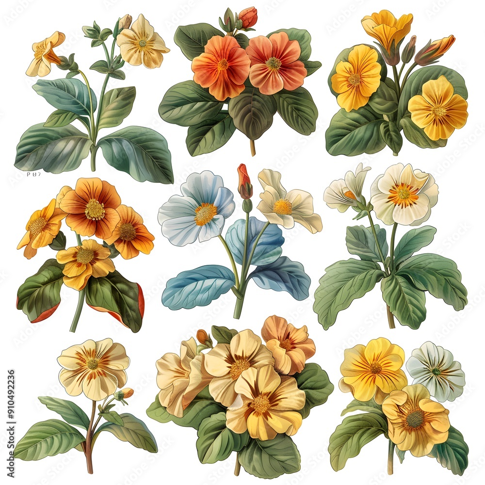 A set of cliparts of primroses A set of cliparts of primroses