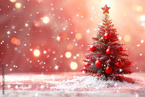A Decorated Christmas Tree With Red Ornaments in the Snow