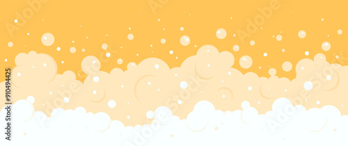 Beer foam background, alcohol liquid splash texture, cartoon drink border, orange malt pattern, kvass bubble suds. Abstract vector illustration