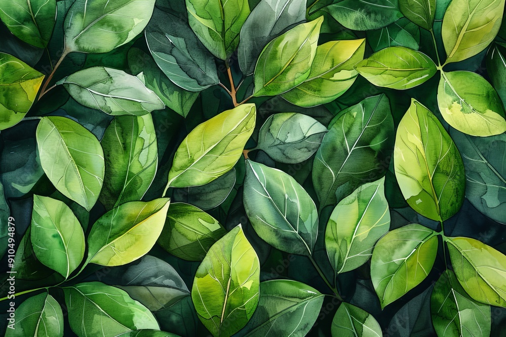 Green botanical and plant pattern on a pastel green watercolor background. Generative AI Green botanical and plant pattern on a pastel green watercolor background. Generative AI