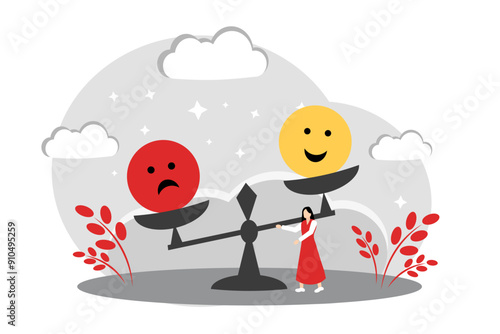 Different emotions, changes in the mood of a woman. Vector illustration of a woman's feelings